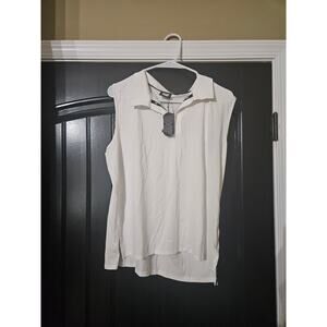 PXG Womens Gathered Back sleeveless Polo White/Black Size Large